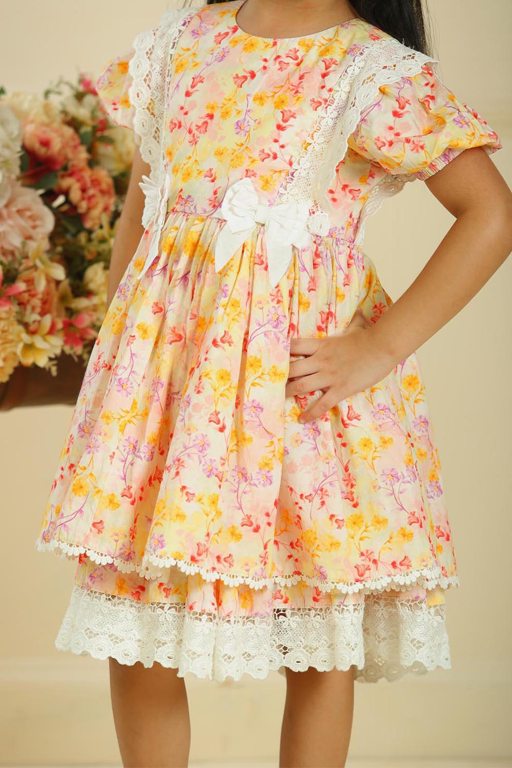 Lace Petal Puff Dress