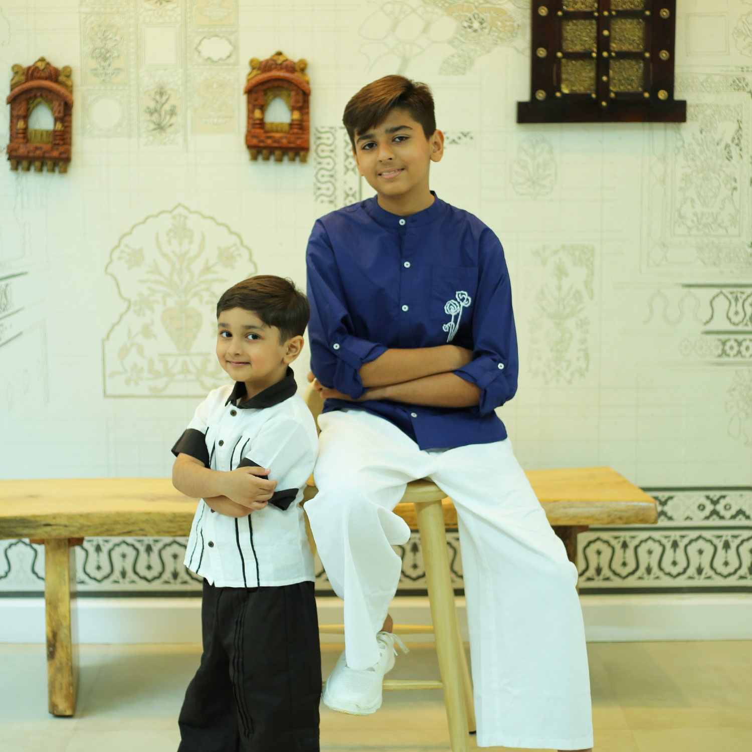 Boys wearing designer shirt and pants