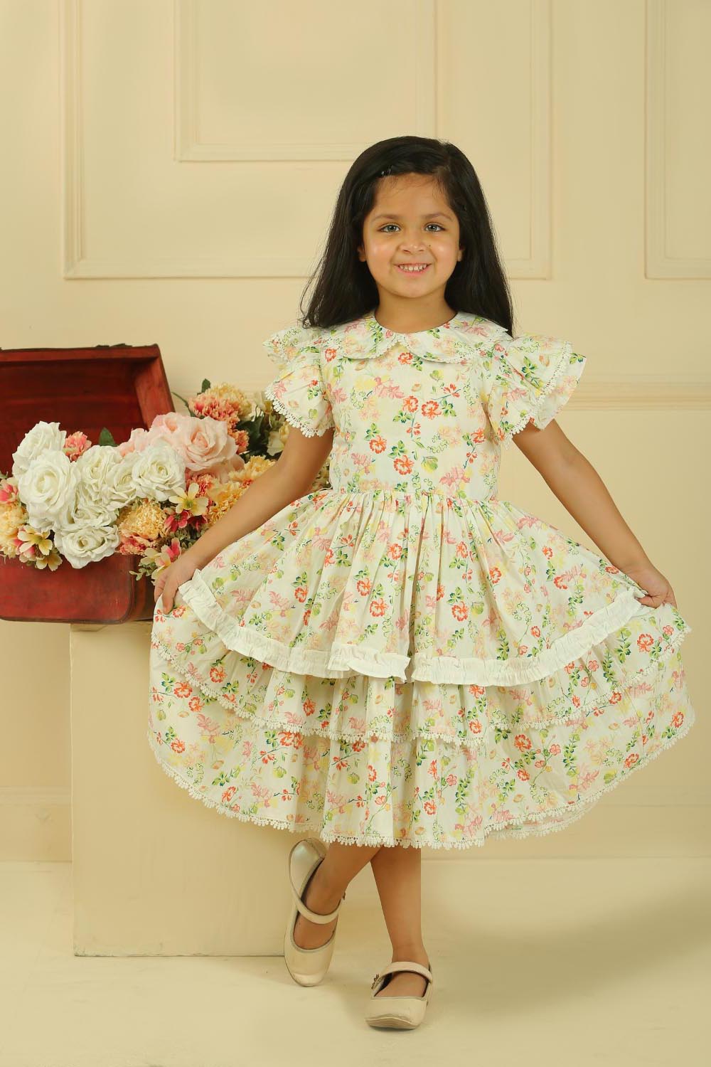 Ivory Twinkle- Long Flared Girls Dress